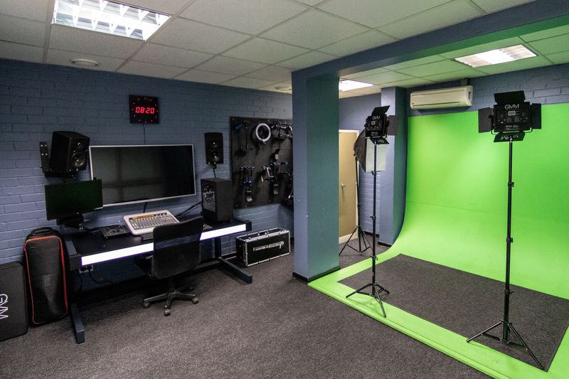 The video editing and green-screen lab at PASMA, edit suites along the wall